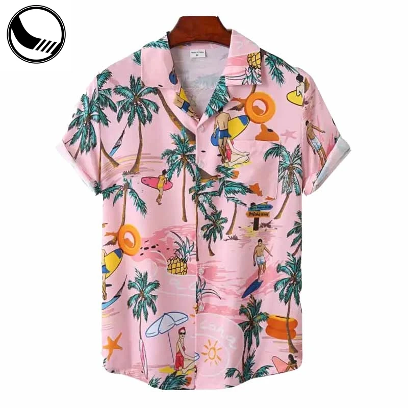 BETHERIVAL Fun Printed Custom logo Short Sleeve Shirt 100% Cotton Brand Half Sleeve Casual Loose Rayon Hawaiian Shirt for Men details
