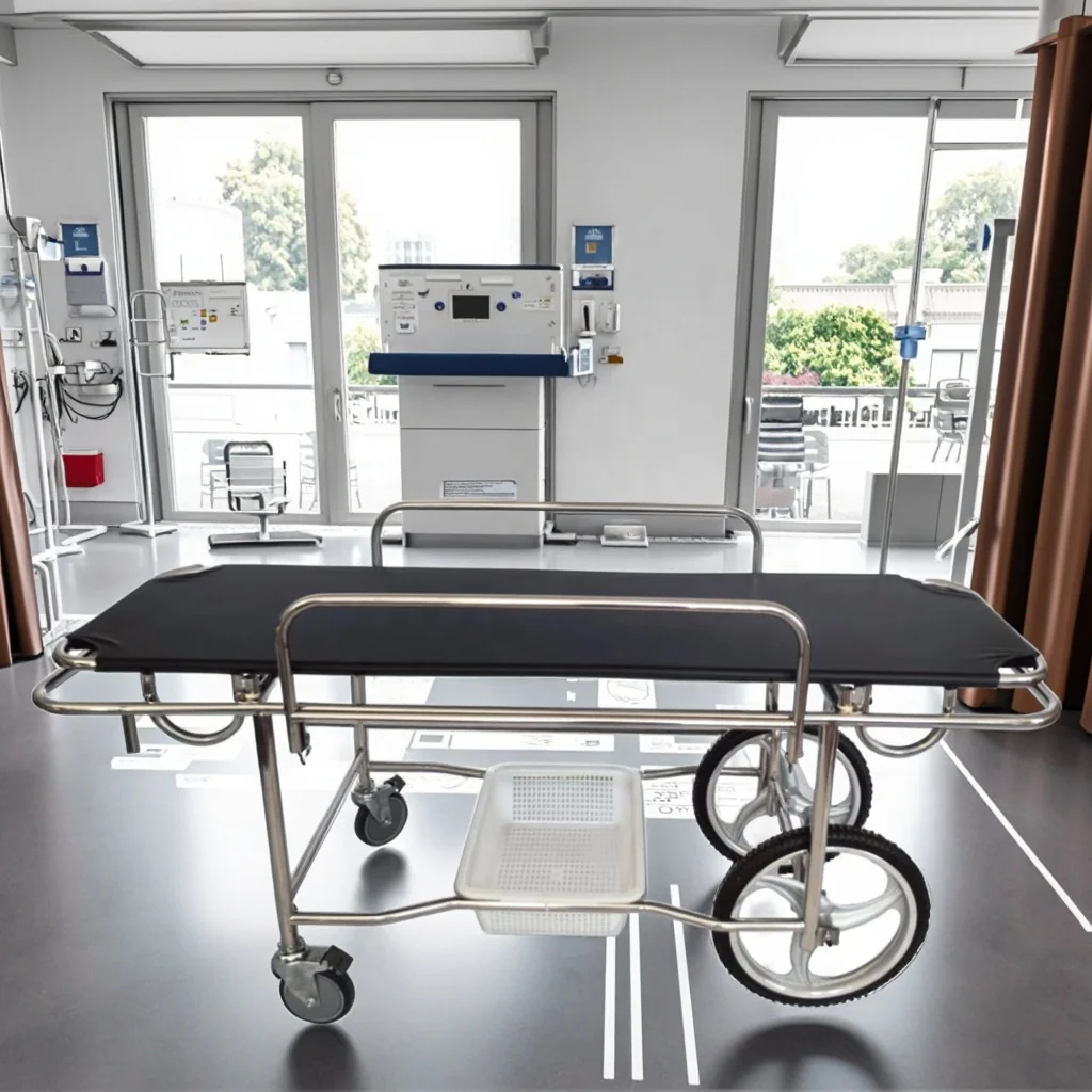 Patient Transport Stretcher Adjustable Spring Net Surface Large Wheels Cold-rolled Steel Aluminum Foldable Durable School 3