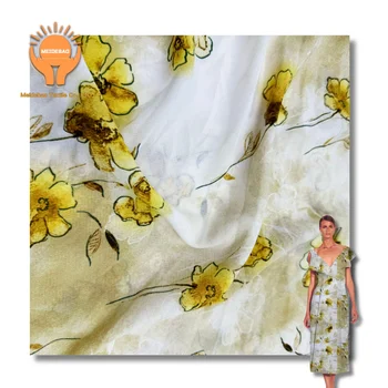 Wholesale comfortable and breathable polyester fabric waist flower Korean silk plain print for women's dresses blouses