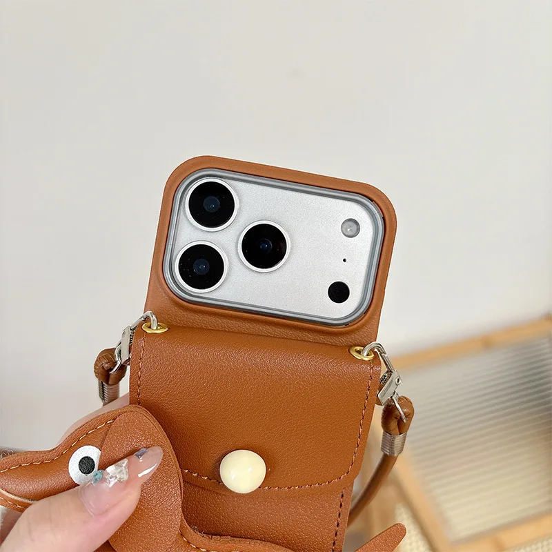 17 Pro Max Business Fashion Design Women IPhone Case For 16 15 14 Plus Puppy Wallet Card Holder Lanyard_voghion.com