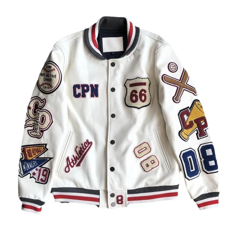 high quality towel embroidery unisex varsity jacket with ing outdoor leather coat without hood_voghion.com