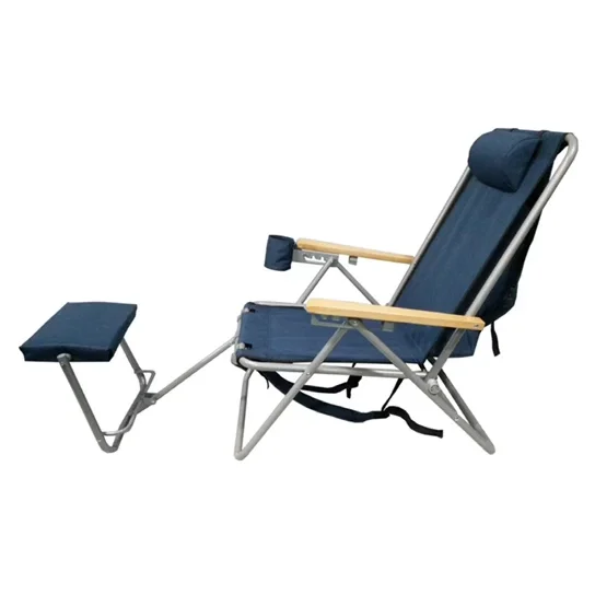 Folding Beach Chair With Footrest Sun Lounger Camping Chair Reclining