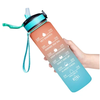 custom 32oz bpa free big sports frosted motivational workout plastic drinking water bottle with time marker