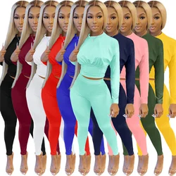 Custom logo track suit outfits casual long sleeve pullover tight skinny women