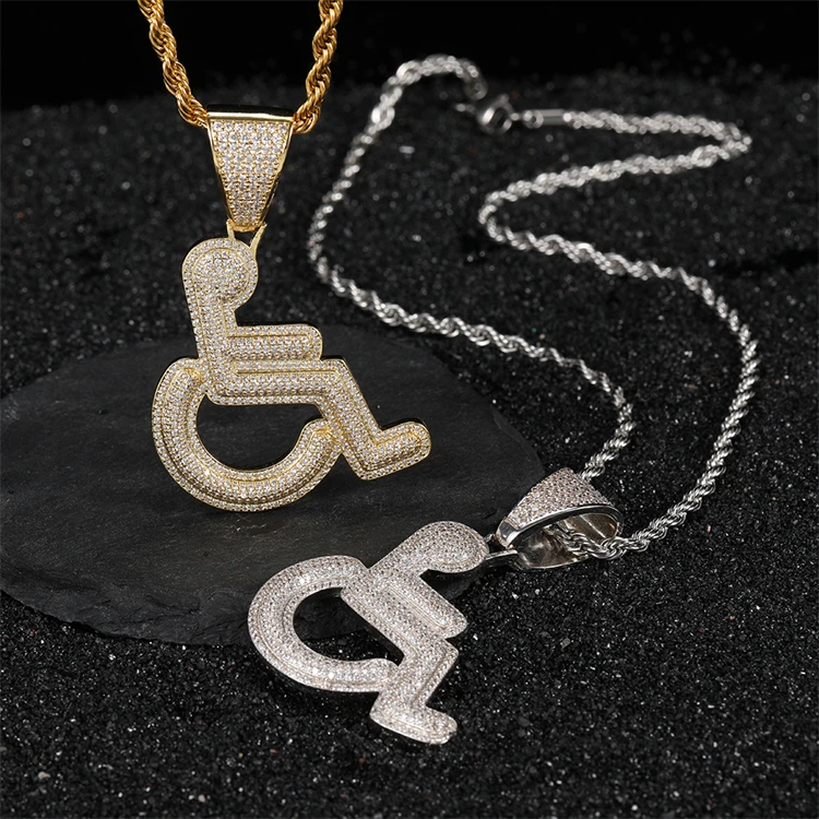 Bling Iced Out Diamond CZ Stainless Steel Wheelchair Pendant Necklace for  Men Hip Hop Jewelry