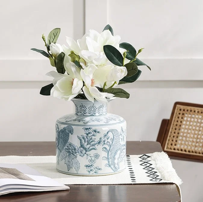Parrot Design White Muslim Flower Vase for Wedding Vado Grandi Da Terra Ceramic Home Decorations