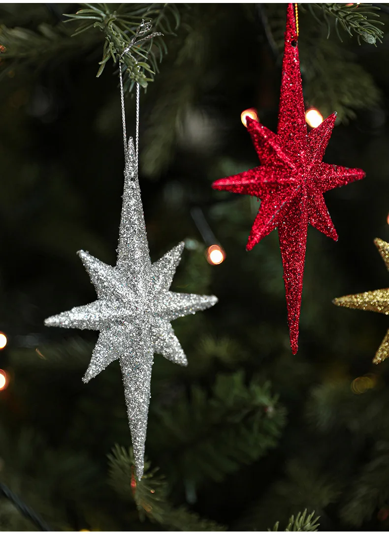 Christmas Tree Pendant Ornaments Octagonal Star Christmas Tree Ornament Star for Winter Christmas Holiday Tree Decorations factory