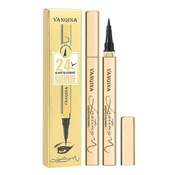 Quick Dry Non- Smudging Long Lasting Waterproof Mineral Liquid Eyeliner Pen-Black Matte Gold Tube Makeup for Eyes