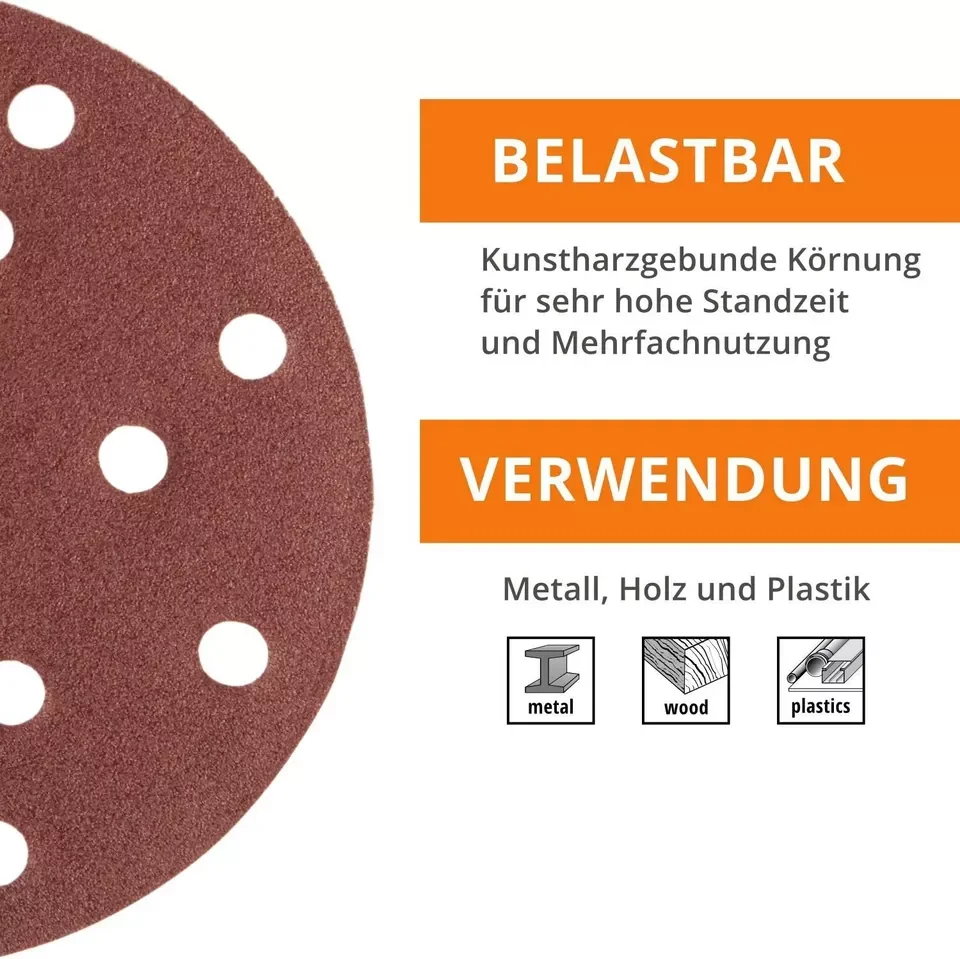 Lagerware, Lieferung innerhalb von 24 Stunden – 60 Stück 150 mm 15-Loch rote Klett-Schleifscheiben, Schleifpapiere gemischte Körnung P40 P60 P80 P120 P180 P240_voghion.com