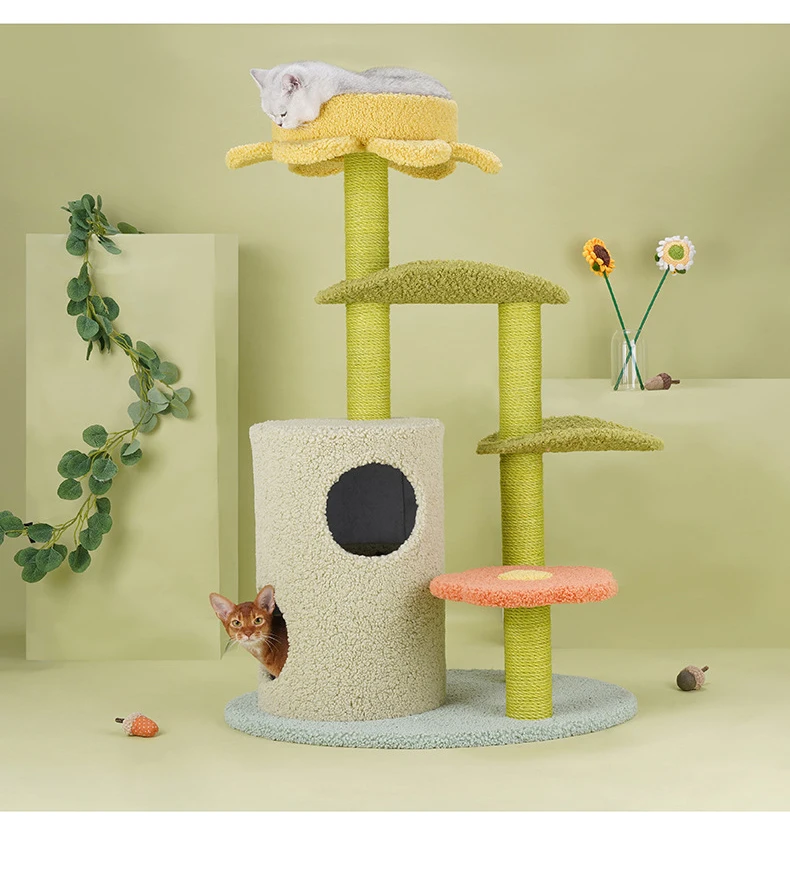 荷叶猫爬树一跳台抓板剑麻抓猫树玩具 - buy indoor natural cat tree