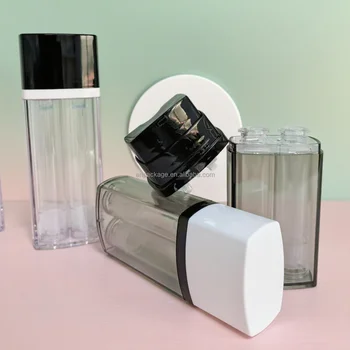 Square Shape Double Chamber Double Tube Airless Pump Bottle Customized Serum Bottle With Double Pump Heads for Two Effect Cream