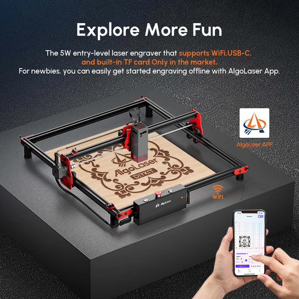 スマホ対応 レーザー彫刻機 AlgoLaser DIY KIT 5W おまけ付き Algolaser DIY KIT 5W - Portable Mini 3D Laser Engraving Machine