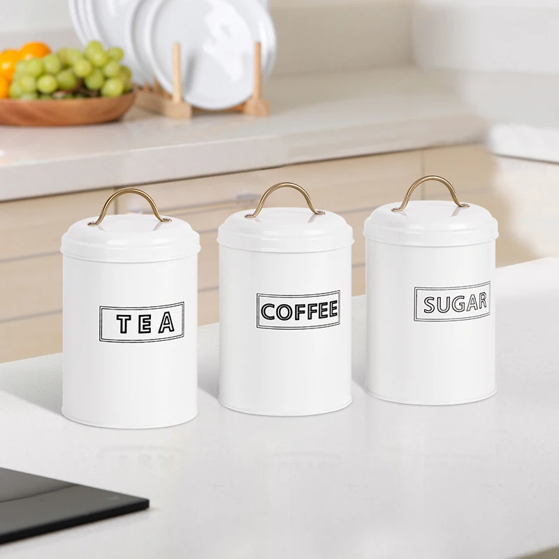 Kitchen Storage Can with Lid Metal Storage Can Household Canister Coffee Tea Sugar Set Can