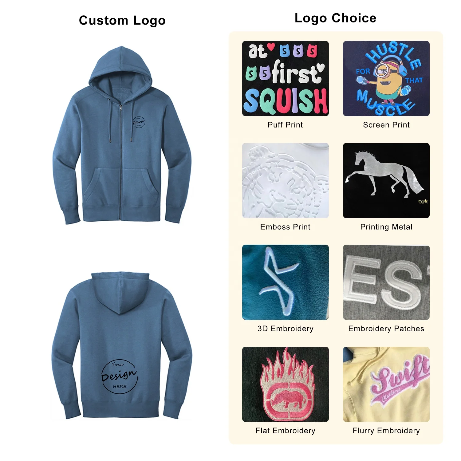 JL0811B Wholesale Zipper Hoodies Tracksuits Cotton Fleece Full Zip up Hoodie Puff Printing Men’s Plus Size Hoodies