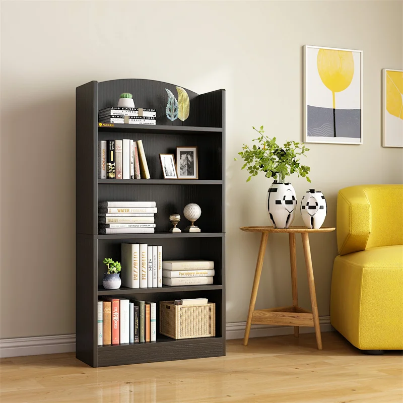 YQ FOREVER Morden Black Wooden Panel Bookcase Shelve Book Storage Standing Living Room Furniture