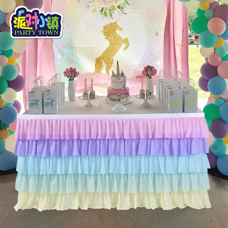 Bverionant  Amazon White 6FT Cake Multi-Layer Birthday Rainbow Pink Table Skirt Chiffon Decor Party Banquet Wedding Table Skirts