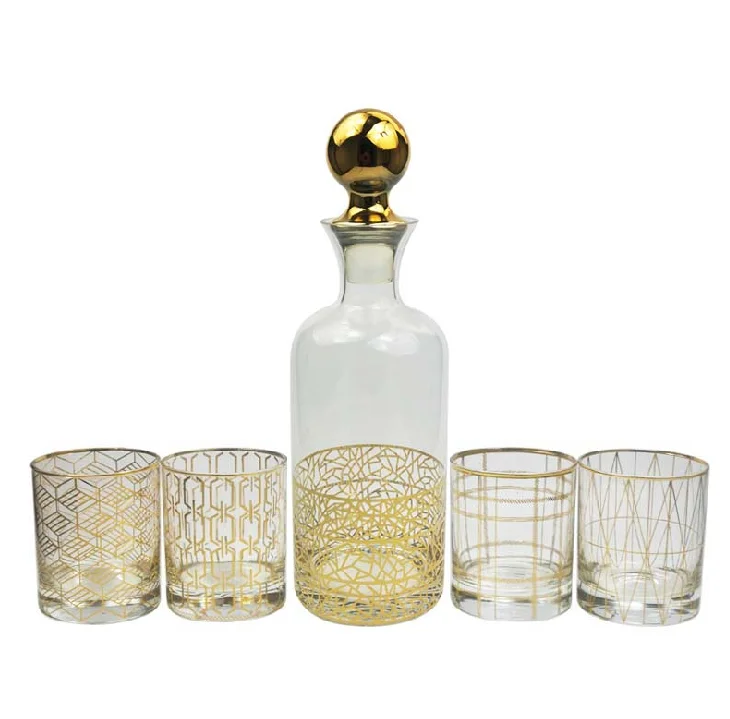 drinkware custom printed clear bottle glass with gold decal  cup set glass with gold rim for bar