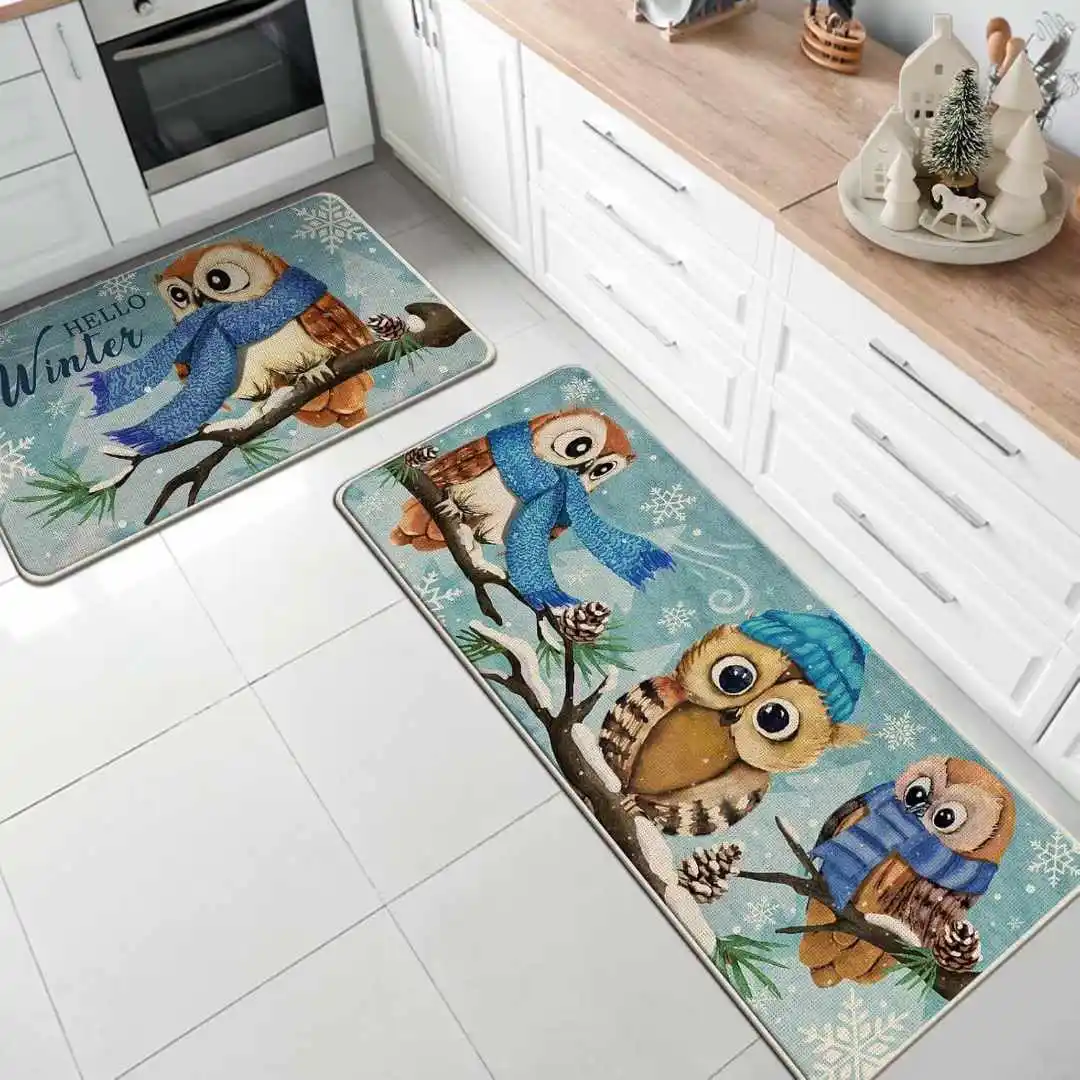 Red Merry Christmas Kitchen Rug Sets   Decorative Area TPR Backing Floor Doormat supplier