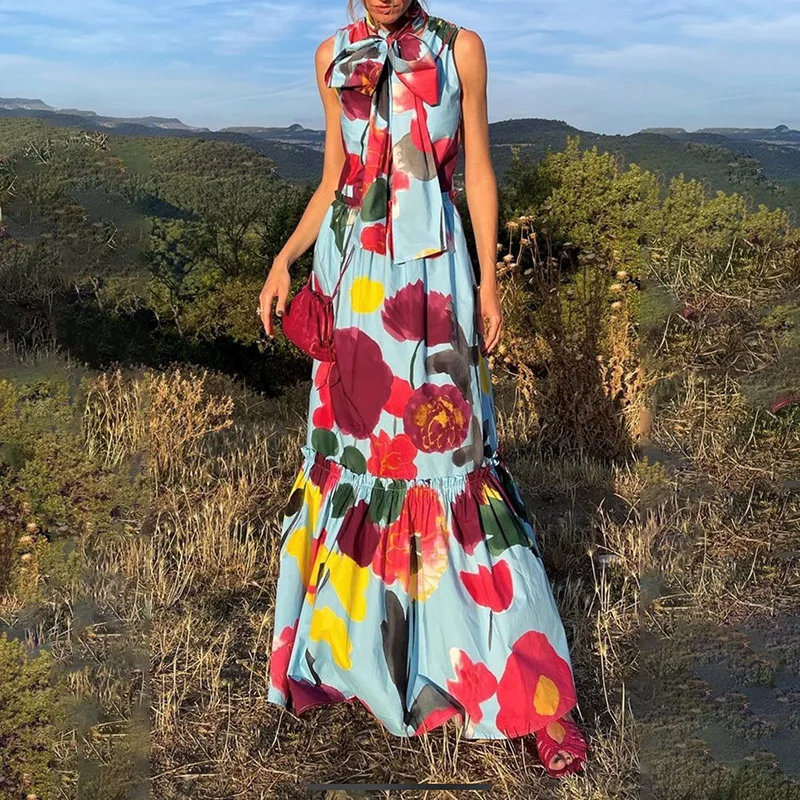 2022 Summer New Arrival Floral Print Sleeveless O-neck Strappy Slim Long  Skirt Women's Clothing Elegant Long Dress - Buy Casual Dresses,Summer Dress,Plus  Size Women's Clothing Product on Alibaba.com