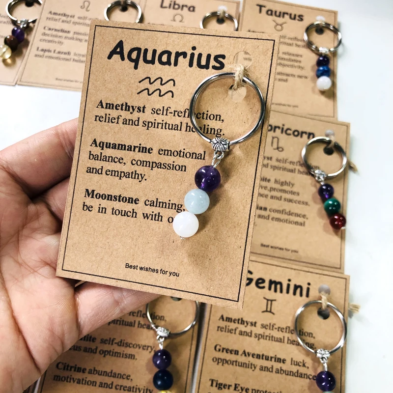 Crystal Keychain Zodiac Sign Paper Card Twelve Signs Astrology
