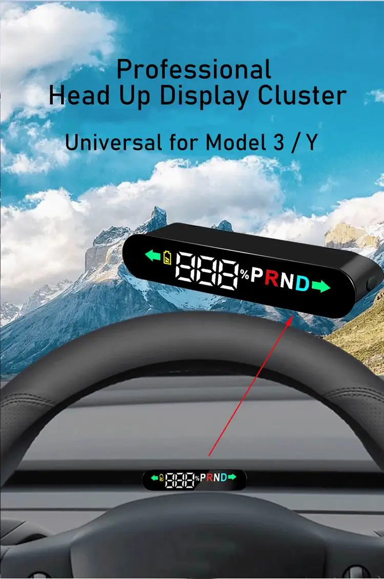 Vjoycar Head-up Display for Tesla Model 3 Y Electronics Car Accessories Door Status Speedometer Overspeed Alarm HUD