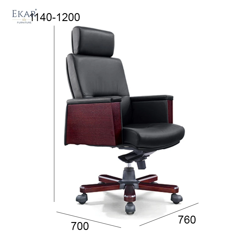 Executive Top-Grain Leather Office Chair with Padded Armrests details