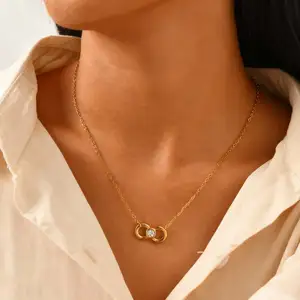 Women's Gold Plated Infinity Necklace with Zirconia Simple Stainless Steel Choker Delicate Statement Jewelry