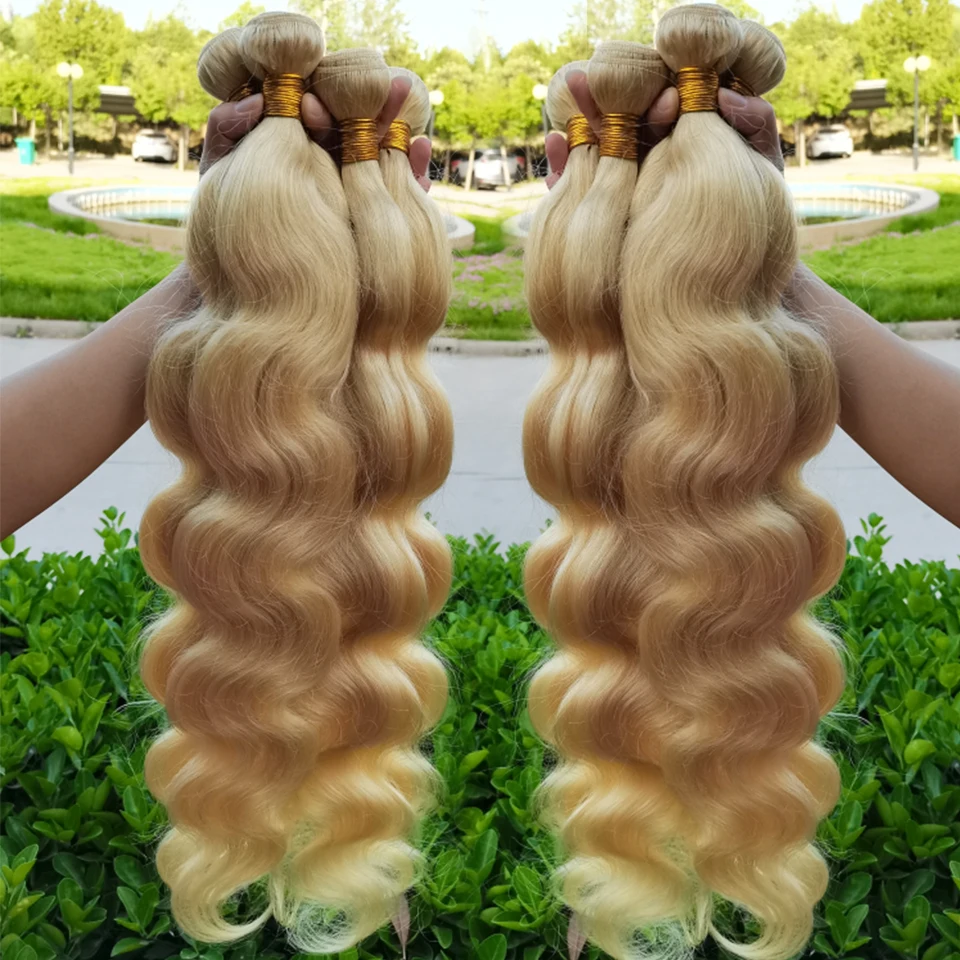 613 blonde wefted Brazilian Hair. Wholesale 613 Blonde Hair Weave 8-30 Inch Remy Weft  main image 3
