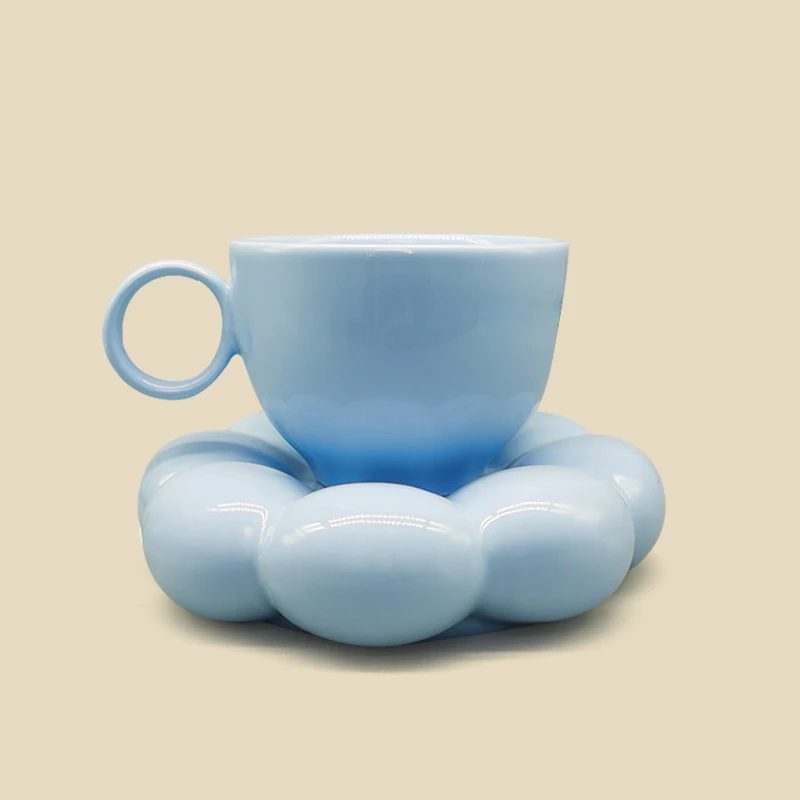 2023 New Design INS Net Red Macaron Series Ceramic  Cups Sunflower Coffee Ceramic Cups and Saucers