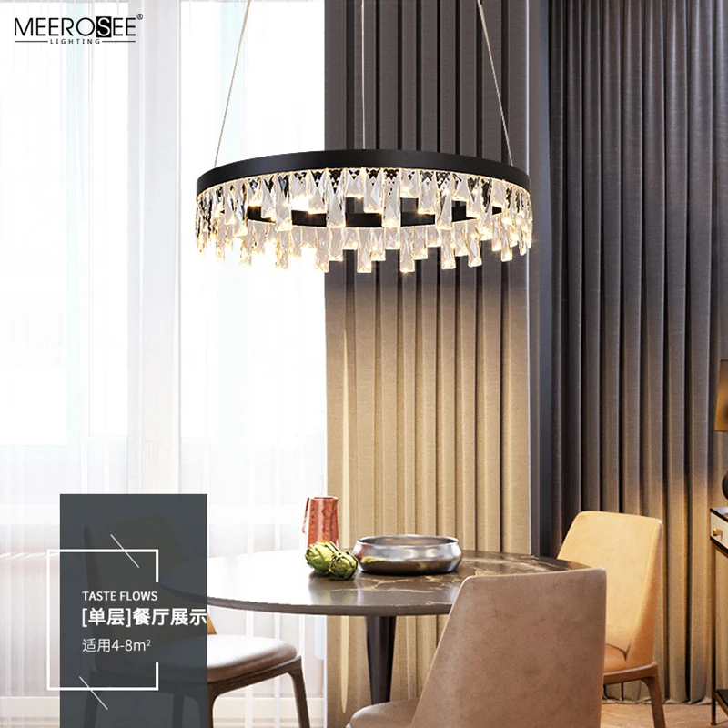 MEEROSEE Modern Home Pendant Light Crystal Ring Suspension Light Round LED Pendant Light MD86762