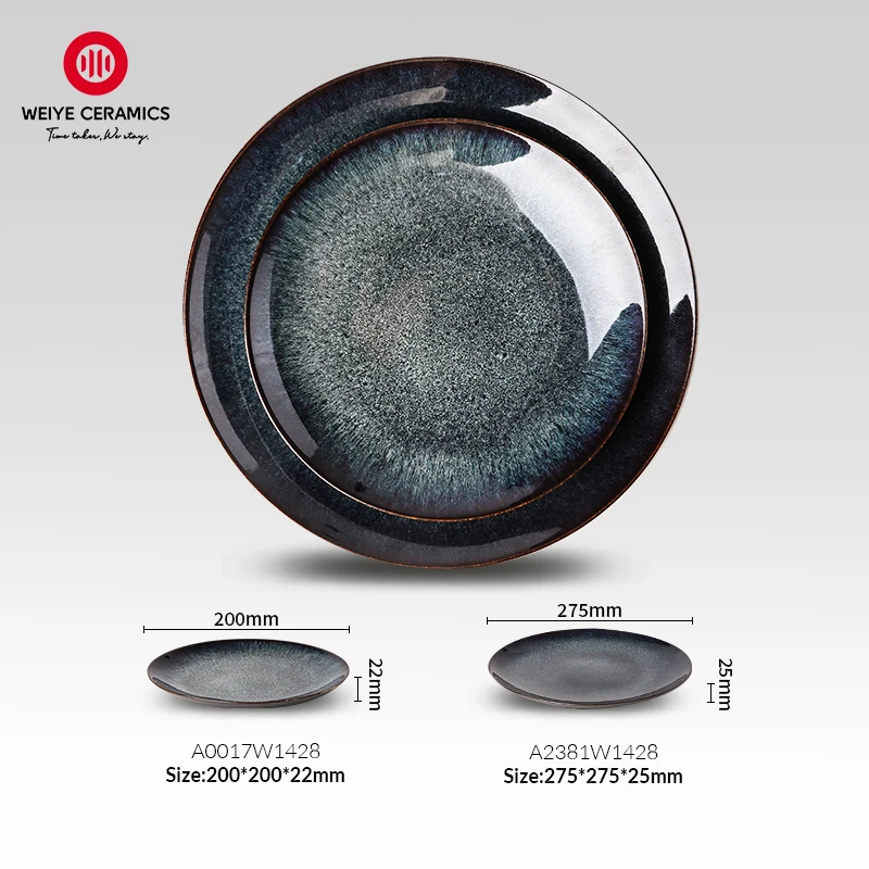 WEIYE Newest Design Recycled Stoneware Chinese Black Rustic Glaze Ceramic Kitchen Plates Set Dinner Dinnerware