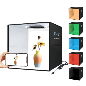 PULUZ 30cm Photography Led Ring Lightbox Photo Studio Shooting Tent Black Box 6 Color Backdrops