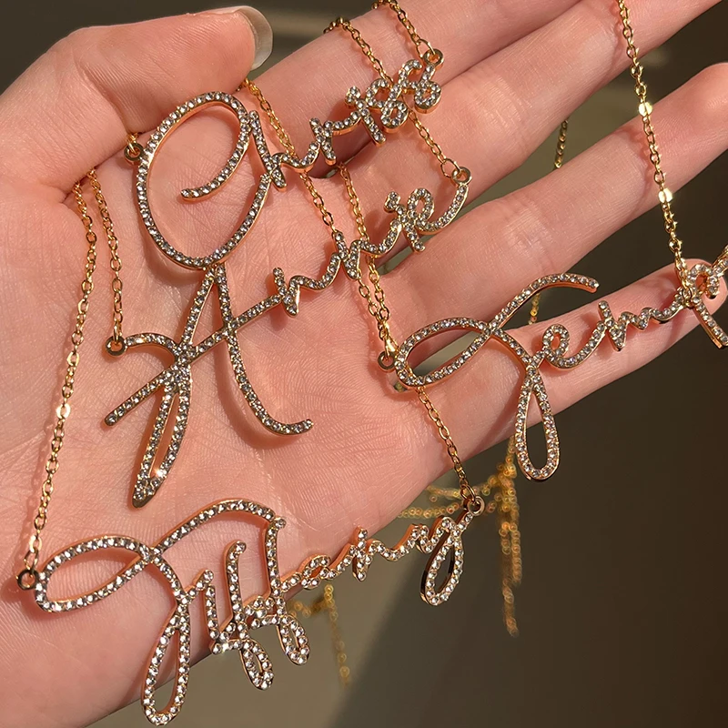 Custom Diamond Name Necklace 18k Gold Plated Bling