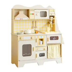 Best-selling Wooden Simulation Role Play Sound Light Water Outlet Cooking Release Kitchen Set Educational Learning Game for Kids