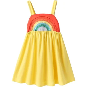 Customizable Factory Direct Price Beautiful Yellow Printed rainbow Frocks Girls Children Lace Dress Patterns