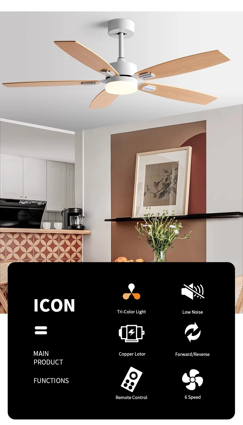 product 52 inch nordic reversible bldc motor ceiling fan lamp with remote control led ceiling fan with light-2
