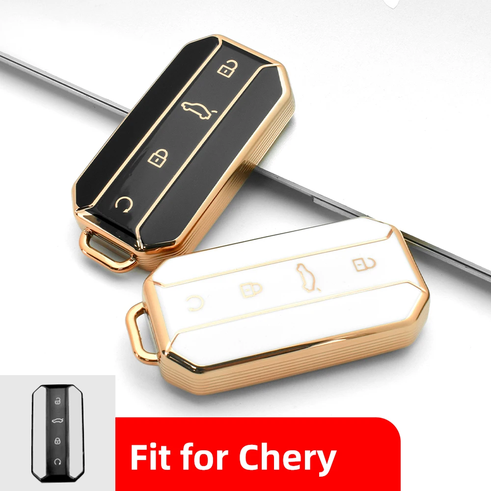 XMSCN TPU sleutelhangeretui voor Chery Jaecoo J7 J8 J9 Tiggo 8 Pro Tiggo 8plus 5 Plus 7pro Tiggo 7 Pro Max Omoda 5 C5, accessoires met sleutelhangers, slimme sleutelbeschermer, 4 knoppen auto