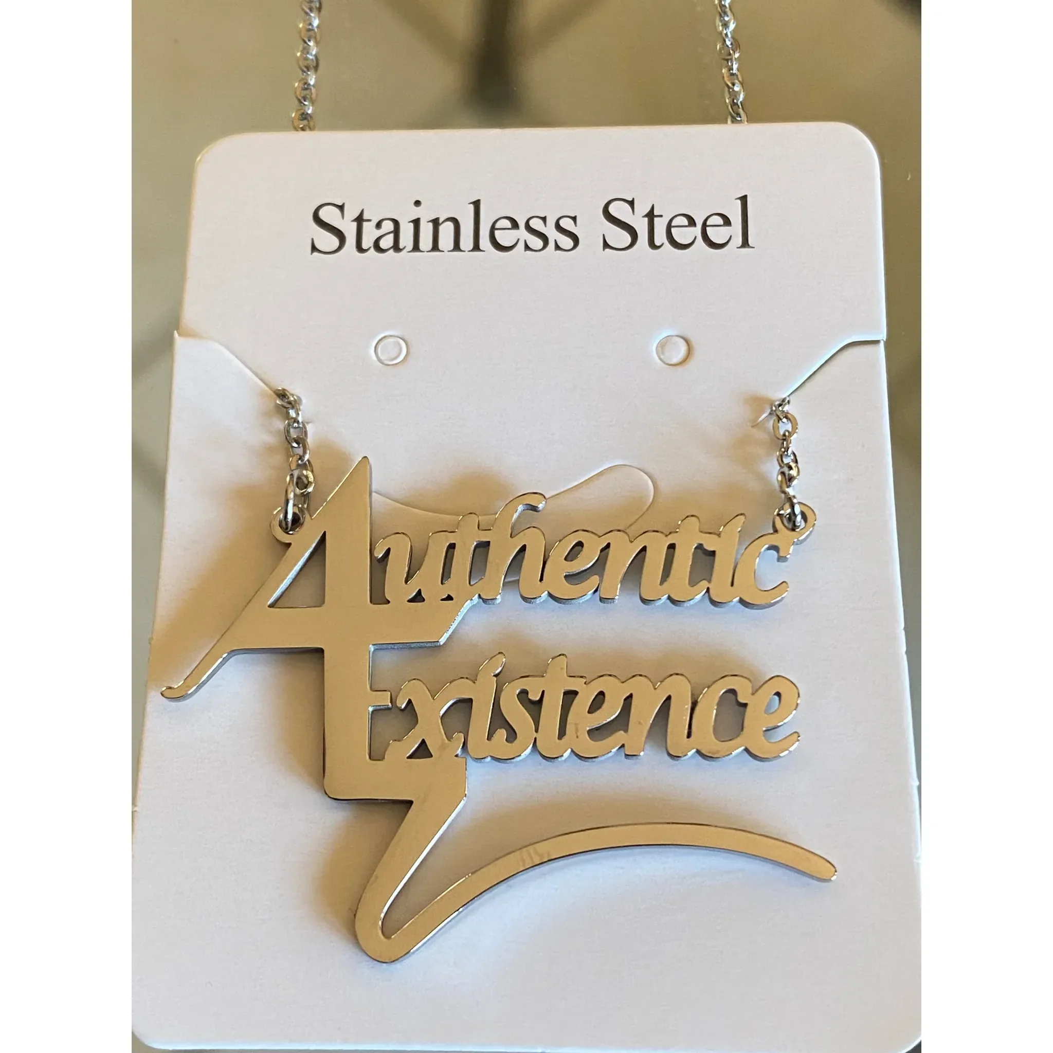 Authentic Existence Signature Stainless Steel Necklace with 1.5x1.25 Charm and 16-inch Chain (2-inch Extender)