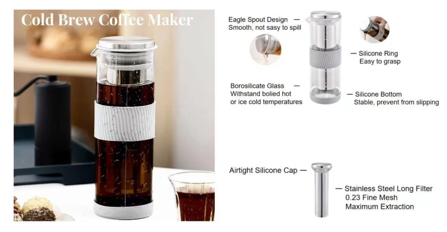 Airtight Cold Brew Iced Coffee Maker And Tea Infuser With Spout And