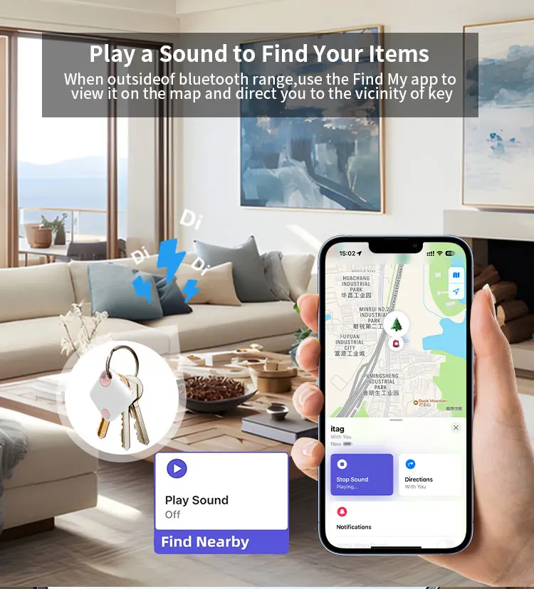 RSH MFi Certified Mini GPS Tracker Type C Rechargeable Key Finder Locator for Apple Devices Wallet Luggage Find My Tag for Dogs manufacture