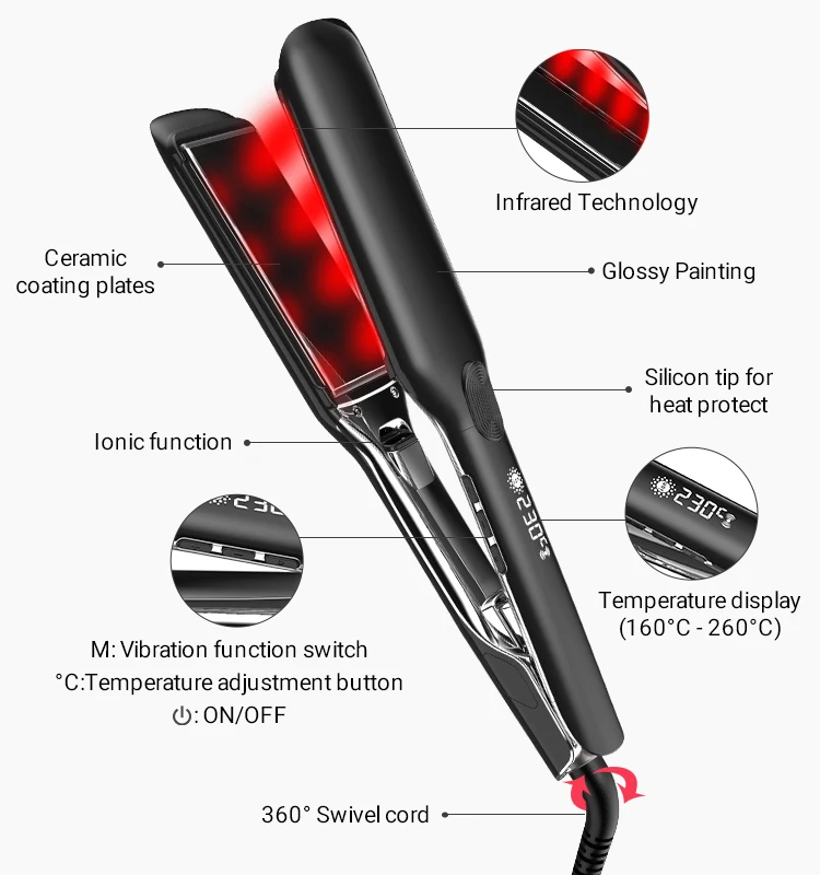 Electric 500F Hair Straightener Professional Titanium 2 in 1 Keratin Treatment Infrared Flat Iron Hair Straightener