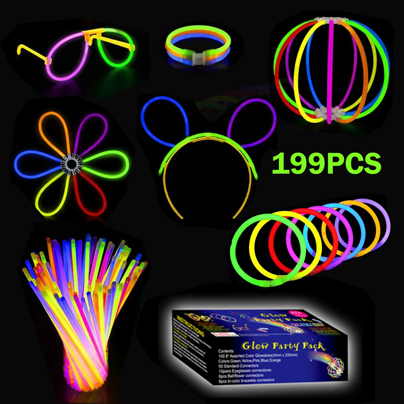Neon Color Glow Sticks + Connector Glowsticks Party Glow In The Dark