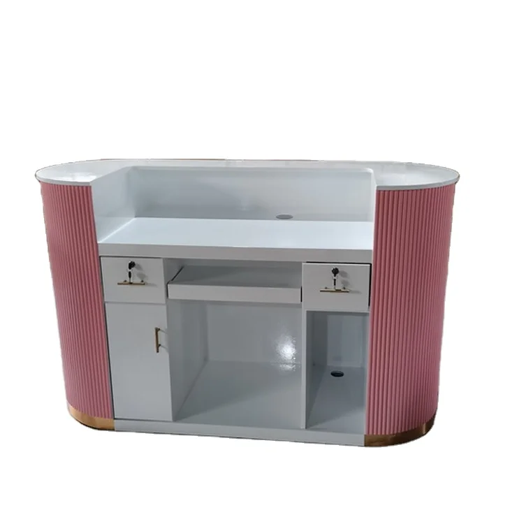 Kisen Customized Design White Reception Desk Acrylic Solid Surface Office Furniture White Corians Office Front Desk