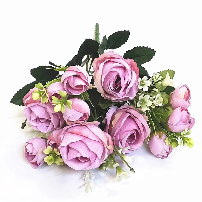 Qslhw584 Decorative Flowers Available Artificial Mini Rose Flower Bouquet For Wedding