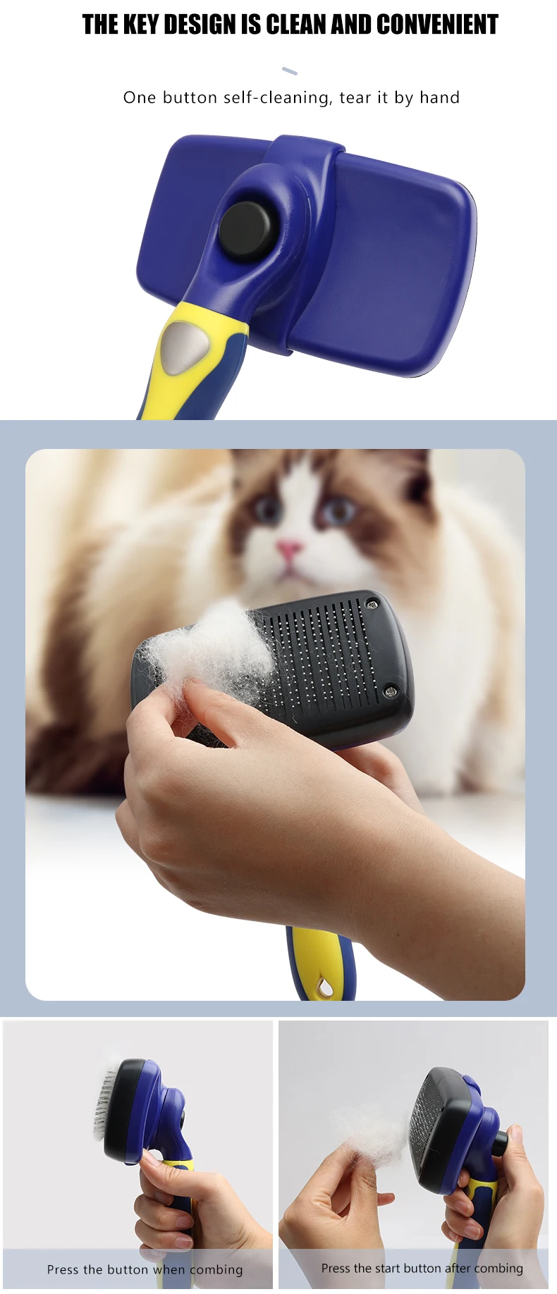 Factory Wholesale Custom Logo Self Cleaning Cat Cleaning Hair Brush Dog