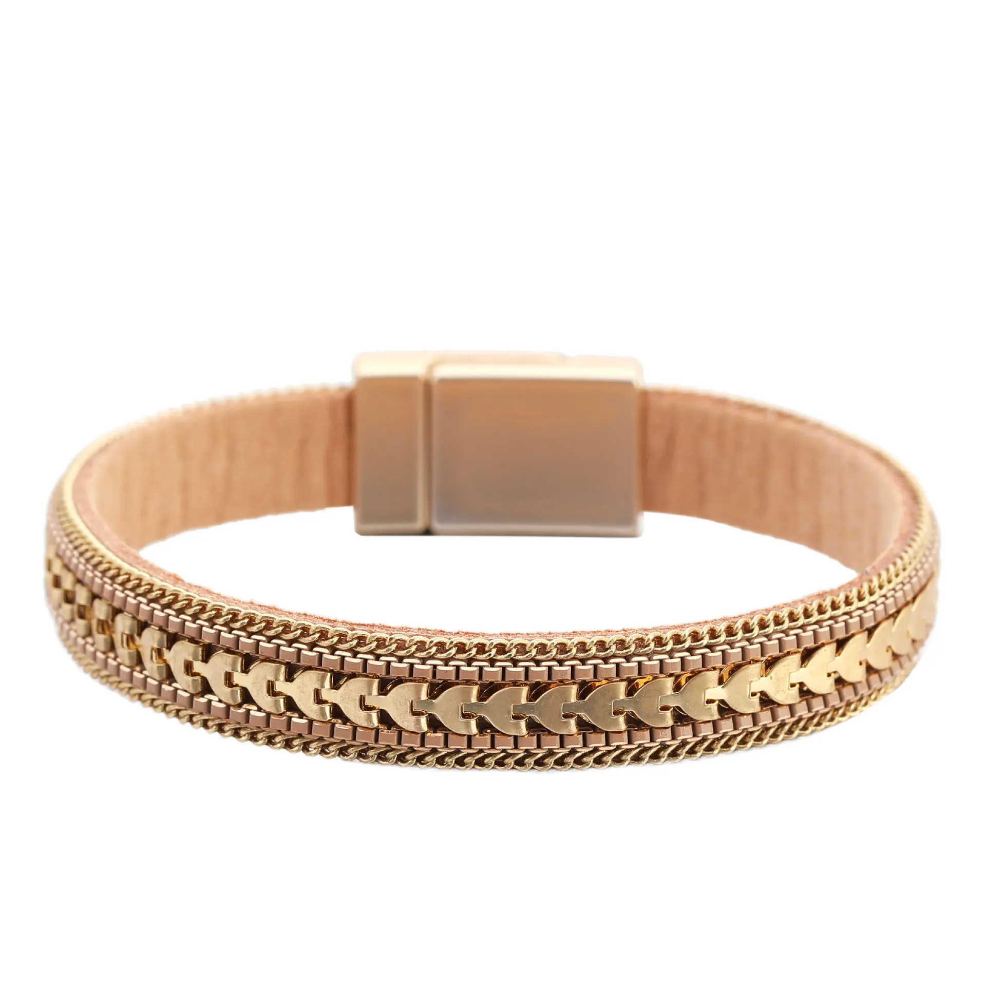 Cuff Bracelet Flat Leather Bracelet Clasps Women's Simple Plain