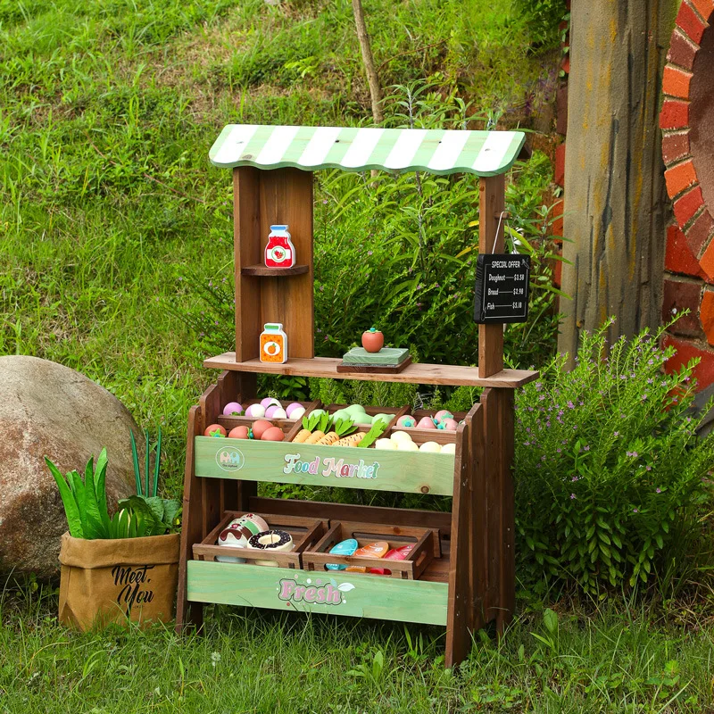新登場 木製プレイセット インタラクティブなロールプレイ用泥だんごスーパー店舗おもちゃ 屋外マーケットスタンド＆キッズ向け泥キッチン