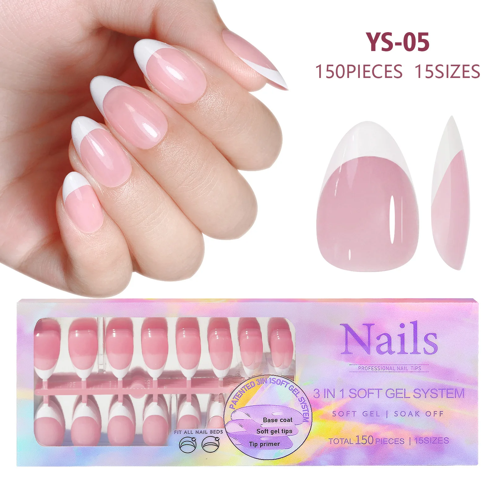 French Gel X Tips Press On Ballerina Coffin Almond Square Fake Nails