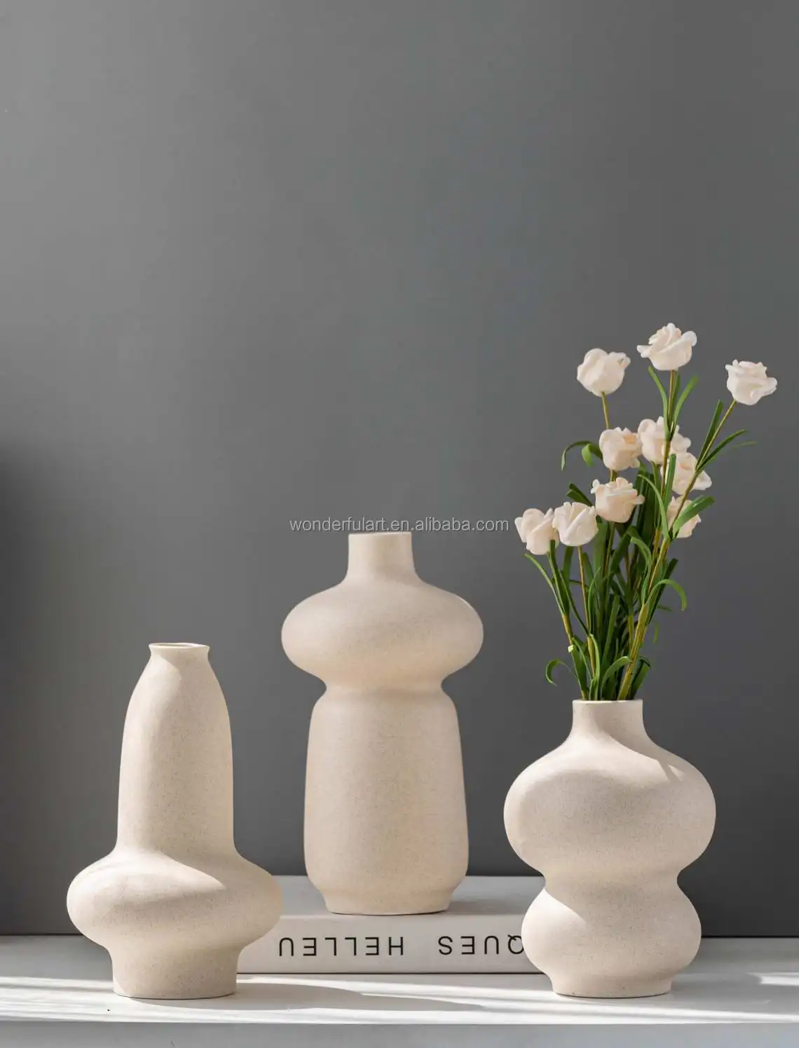 Wholesale White Pink Nordic Minimalist Custom Creative Frosted Flower Arrangement Ring Ceramic Small Vase Tabletop Flower Vase