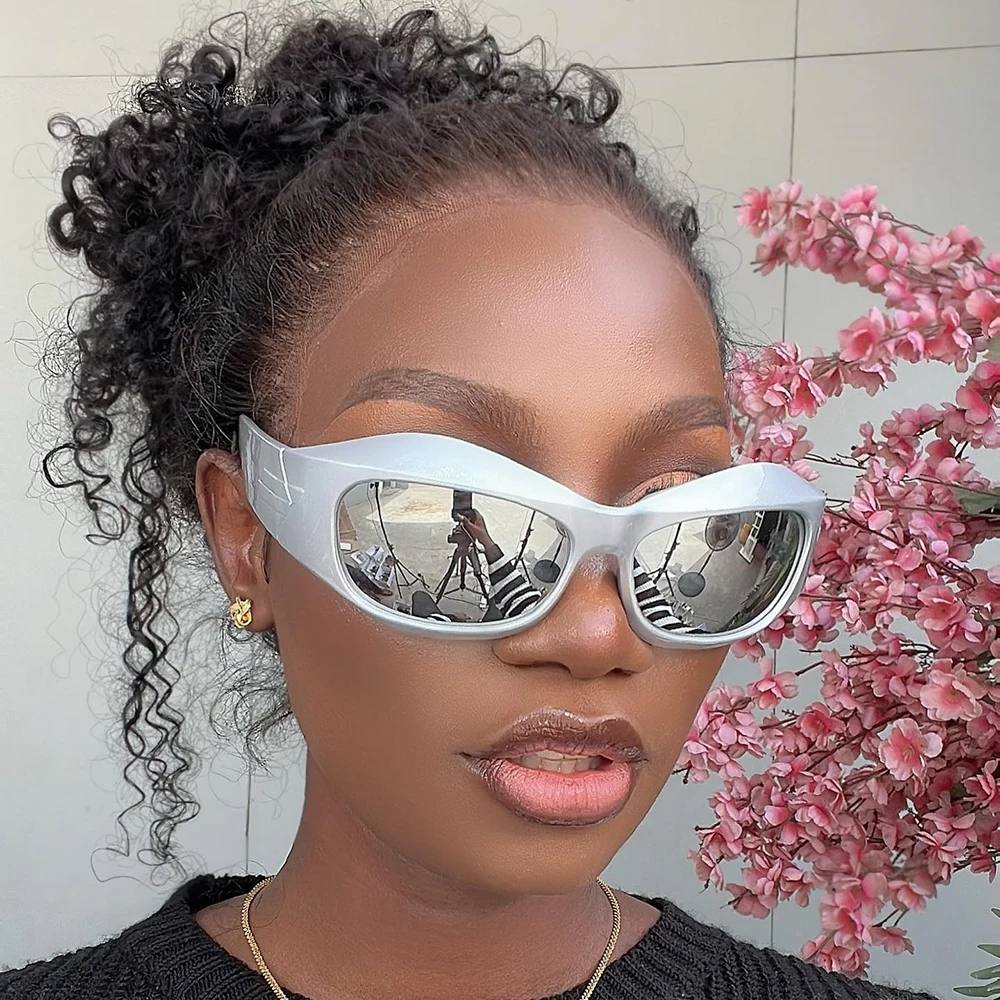 New Retro SILVER Y2K Hollow Sun Glasses uxury Outdoor Beach Shades, NEW Y2K Wrap Around Fashion Sunglasses Silver Oval Shades Sports  main image 4